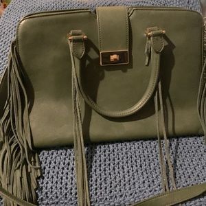 BEBE GREEN LEATHER FRINGE PURSE